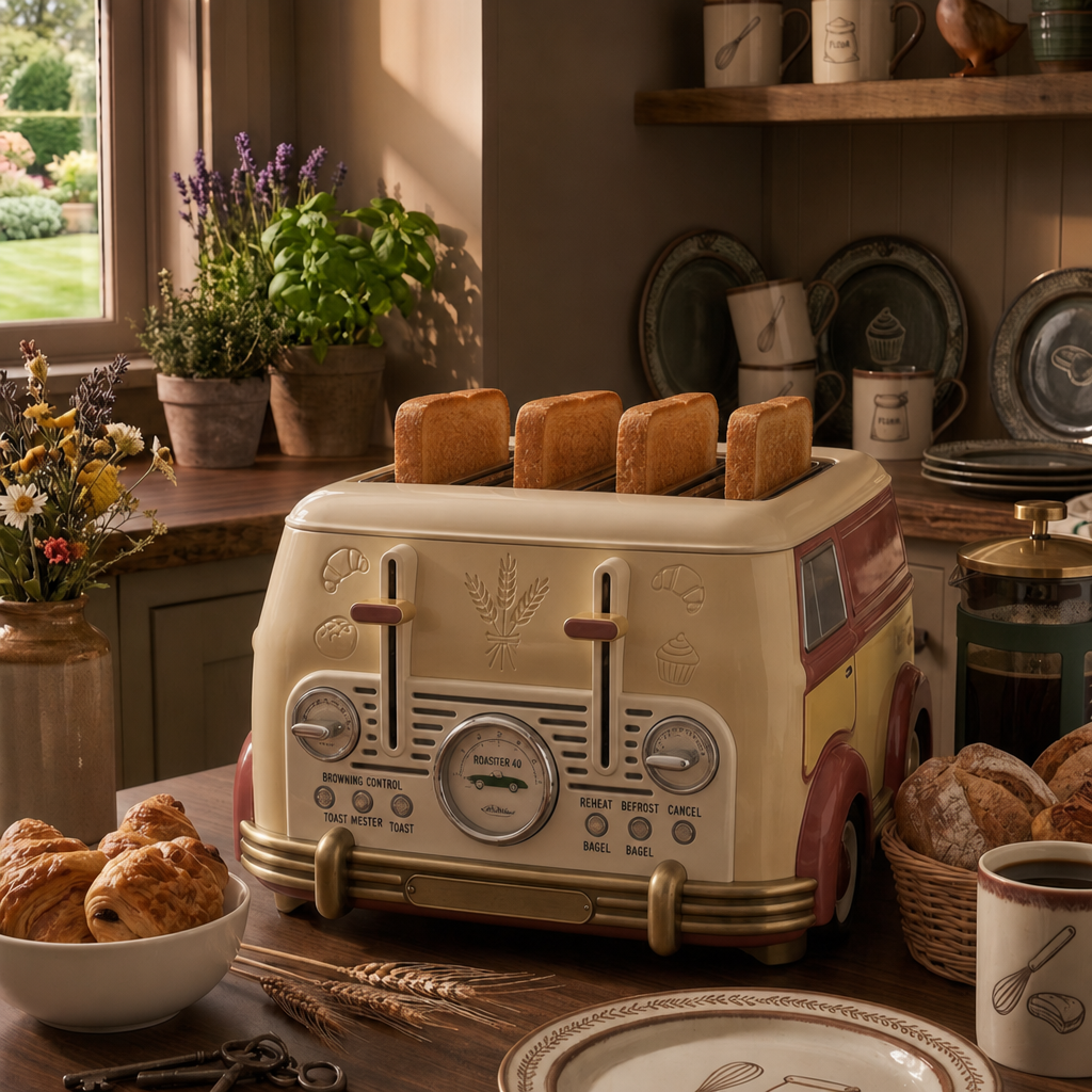 Vintage 4-Slice Toaster – Retro Car-Inspired Kitchen Appliance for Unique Kitchens