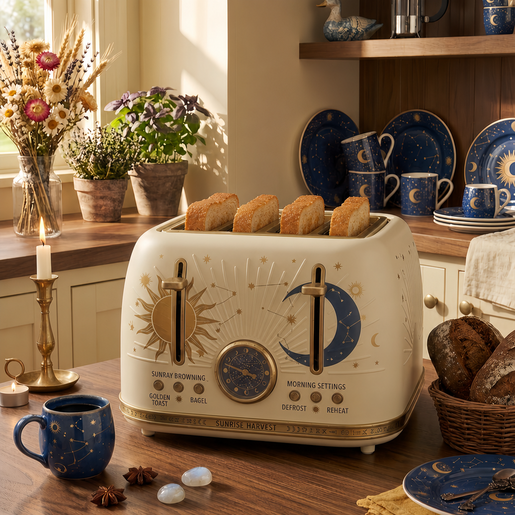 Celestial 4-Slice Toaster – Whimsical Moon & Star Kitchen Appliance for Dreamy Homes