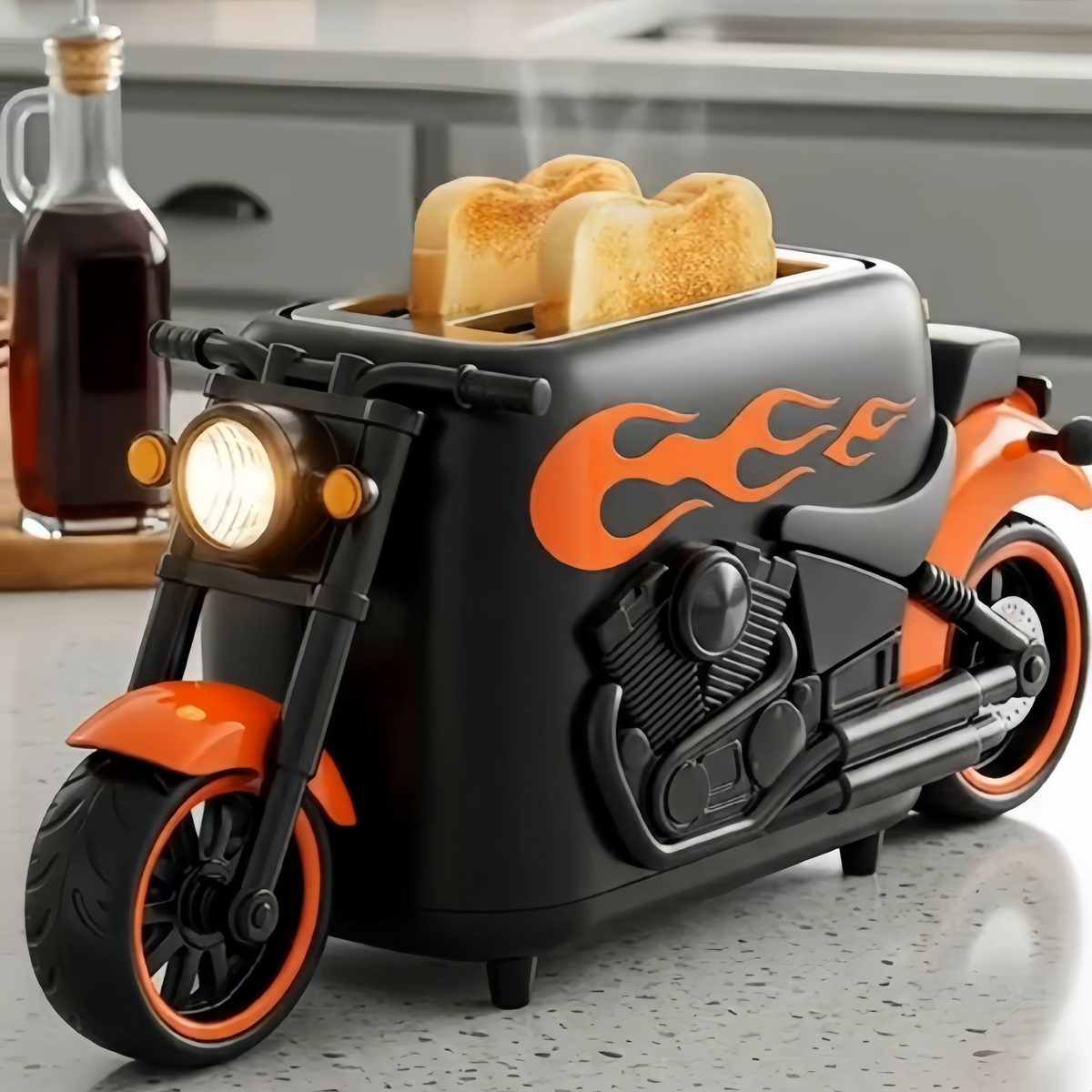 Novelty Motorcycle Flame Cruiser Toaster - Unique Bread Toaster for Cool Kitchen Decor & Gifts