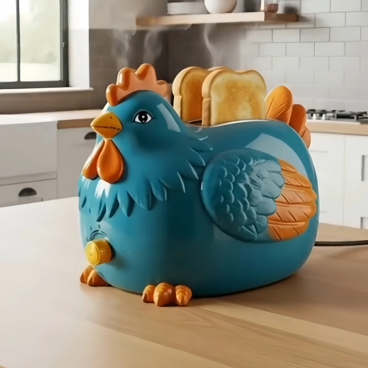 Creative 4-Slice Toaster | Cute Aesthetic Kitchen Appliance for Cozy Breakfast & Unique Home Decor -Blue Hen Toaster