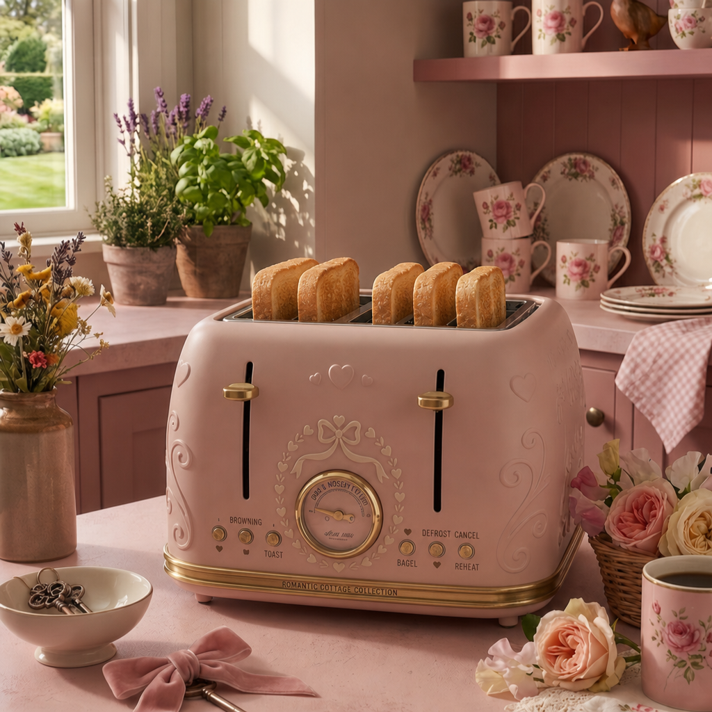 Pink 4-Slice Toaster – Cute Retro Kitchen Appliance for Aesthetic Home Decor