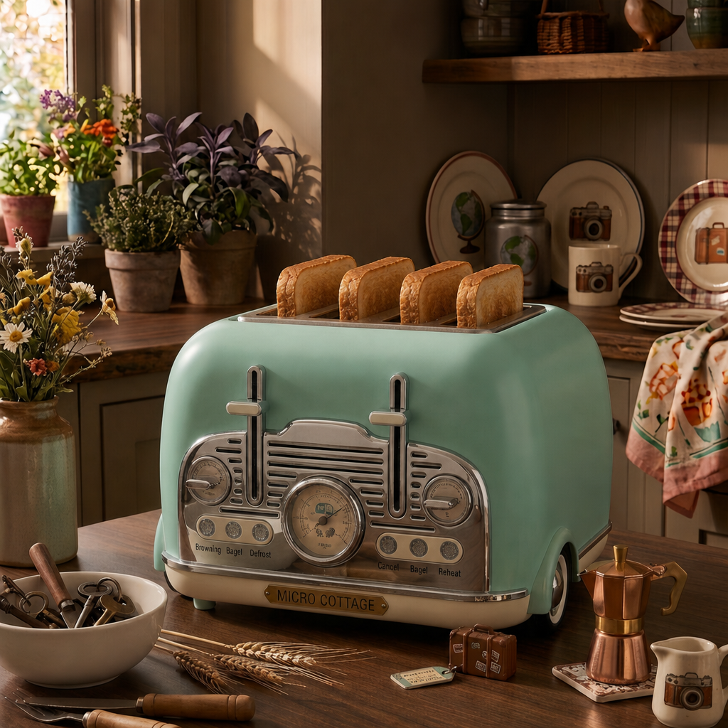 Vintage 4-Slice Toaster – Retro Car-Inspired Kitchen Appliance for Unique Kitchens