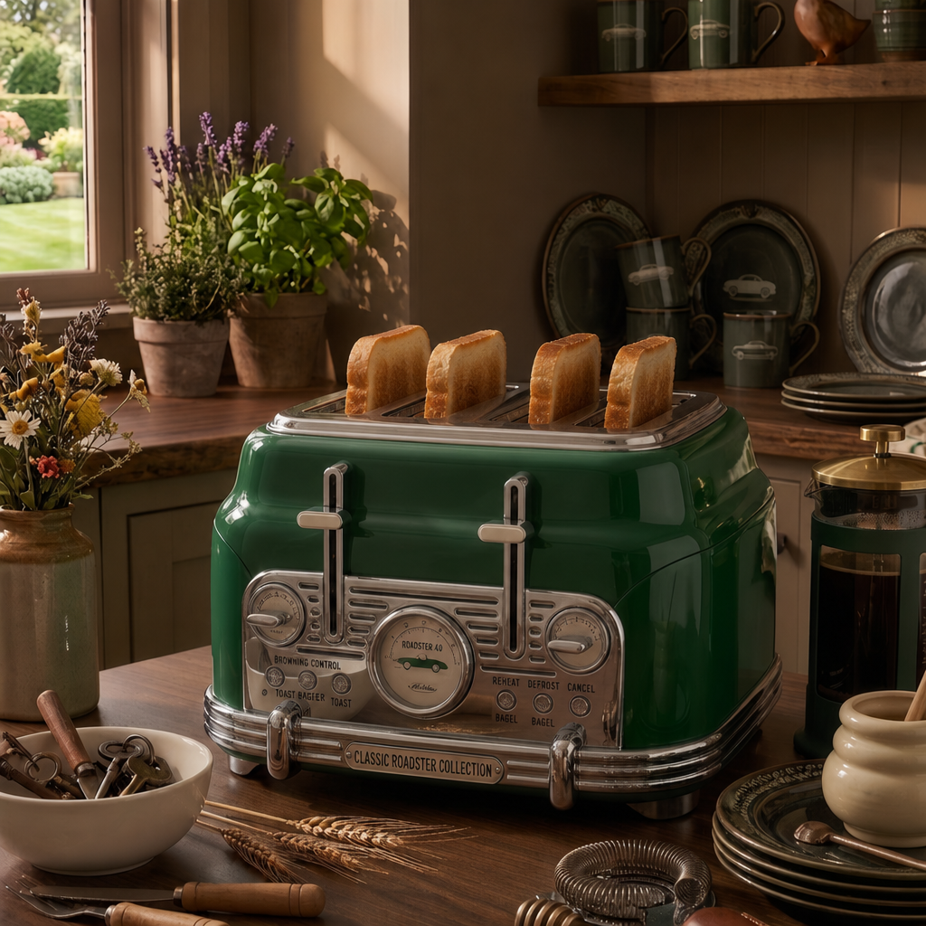 Vintage 4-Slice Toaster – Retro Car-Inspired Kitchen Appliance for Unique Kitchens