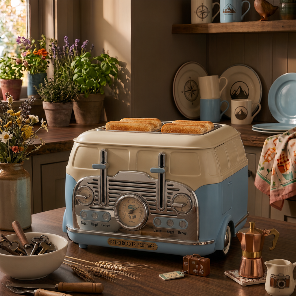 Vintage 4-Slice Toaster – Retro Car-Inspired Kitchen Appliance for Unique Kitchens