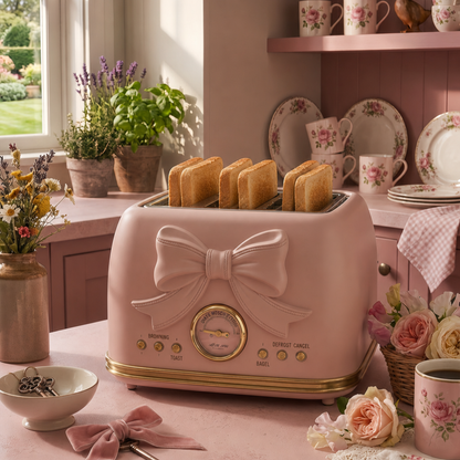Pink 4-Slice Toaster – Cute Retro Kitchen Appliance for Aesthetic Home Decor