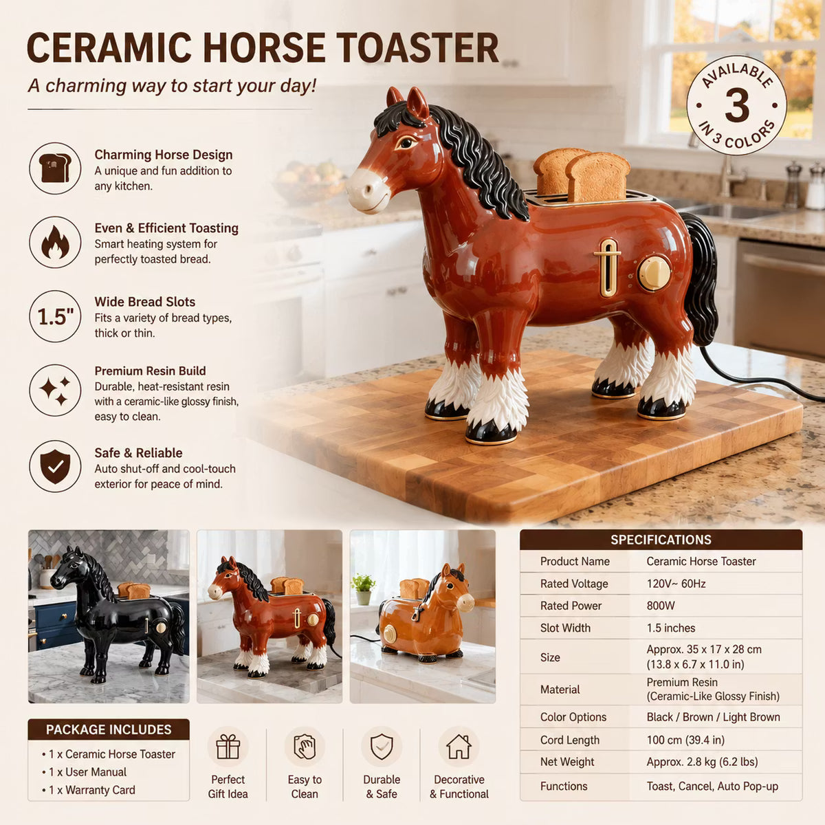 Cute Horse Toaster – 2-Slice Aesthetic Kitchen Appliance for Cozy Breakfasts & Unique Home Decor