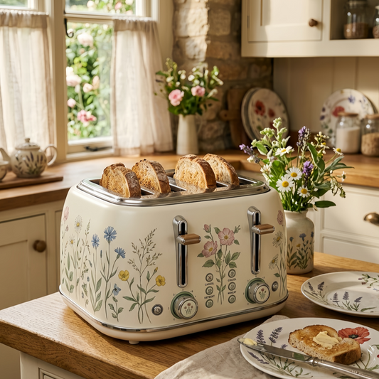Cottagecore 4-Slice Toaster – Aesthetic Floral Kitchen Appliance for Cozy Mornings