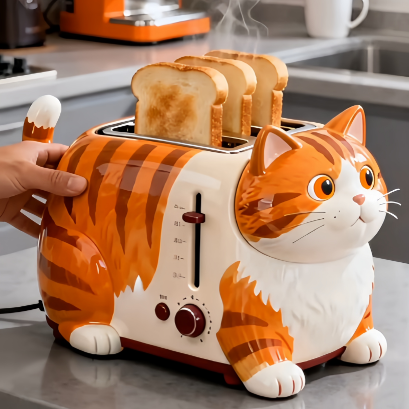 Cute Tabby Cat Toaster – Adorable Aesthetic Kitchen Appliance & Unique Gift for Cat Lovers